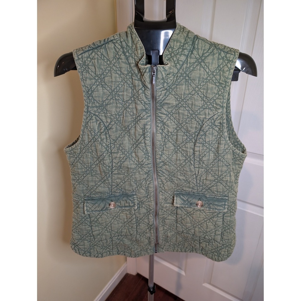 Soft Surroundings Lightweight Quilted Vest Women Green Zip Up Mock Neck - Size M